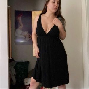 Casual Deep V Neck Black Dress